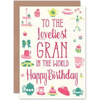 Artery8 Birthday Happy Grandmother Gran Loveliest World Greetings Card in Off-White