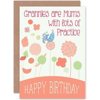 Artery8 Birthday Happy Granny Gran Ornate Bird Flower Greetings Card in Orange