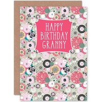Happy Birthday Granny Gran Pink Floral Pattern Card