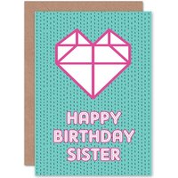 Artery8 Birthday Happy Sister Origami Heart Design Greetings Card in Blue