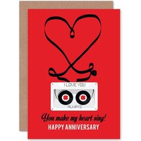 Artery8 You Make My Heart Sing Retro Tape Cassette Love Anniversary Greetings Card in Red