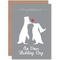 Animal Silhouette Love Penguins Heart Wedding Card