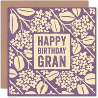 Happy Birthday Gran Purple Cream Floral Greeting Card