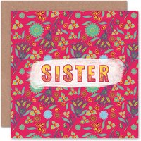 Happy Birthday Sister Pink Retro Floral Pattern Card