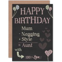 Artery8 Birthday Happy Fun 100% Aunt Auntie Love Formula Greetings Card in Dark Grey