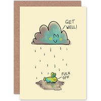 Artery8 Rain Cloud Sad Rabbit Greetings Card in Cream