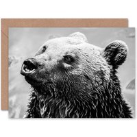 Artery8 Wet Bear Black White Photograph Animal Lover Birthday Card