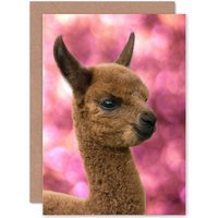 Artery8 Birthday Animal Alpaca Llama Baby Cute Greetings Card in Brown