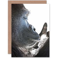 Artery8 Birthday Animal Photo Ape Gorilla Close Up Head Greetings Card in Grey