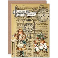 Artery8 Birthday Upcycle Alice Wonderland Collage Curiouser Greetings Card