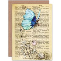 Artery8 Birthday Upcycle Butterfly Rider Fantasy Dictionary Greetings Card in Beige