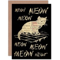 Artery8 Happy Birthday Upcycle Cat Dictionary Meow Animal Dark Greetings Card in Black