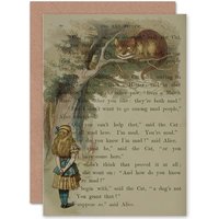 Artery8 Upcycle Mad Here Quote Alice Wonderland Cheshire Greetings Card in Grey