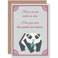 Artery8 Romance Valentine Panda Poem Bamboo Greetings Card in Grey