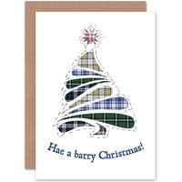 Artery8 Christmas Xmas Barry Tartan Tree Greetings Card in White