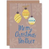 Artery8 Merry Christmas Baubles Brother Greetings Card in Grey