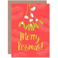Artery8 Merry Kissmas Christmas Greetings Card in Pink