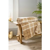 Snuggle Check Throw Blanket 140x180cm Super Soft Fleece Printed Plaid Design Fawn cm x 180 cm
