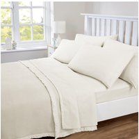 Chums Plain Dyed Poly Cotton Sheet Set with Fitted Sheet Flat Sheet and in Ecru | Size: Double