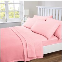 Chums Plain Dyed Poly Cotton Sheet Set with Fitted Sheet Flat Sheet and in Pink | Size: Double