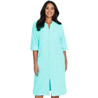 Chums Women's Zip Through 3/4 Sleeve Towelling Dressing Gown in Mint | Size: 24-26