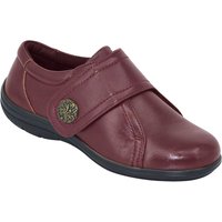 Amber Women's Extra Wide EE Fit Touch Fasten Leather Shoe in Burgundy | Size: 6