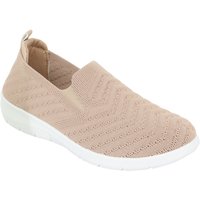 Amber Women's Wide EE Fit Slip On Shoes Knit Fabric Trainers with Flexisole in Beige | Size: 3
