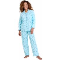 Amber Women's Winceyette Soft Brushed Cotton Leaf & Butterfly Print Pyjama Set with in Aqua | Size: 16-18