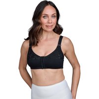 Chums Women's Cotton Rich Wide Strap Front Fastening Bra Wireless Full Coverage in Black | Size: 40E