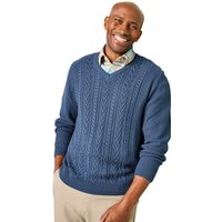 Long Sleeve Chunky Cable Knit V Neck Jumper Soft Cotton Blend