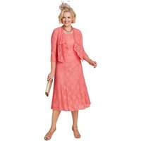 Amber Women's Elegant Lace Dress & Jacket Set Sleeveless Fit in Coral | Size: 12