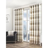 Fusion 'Balmoral Check' Country Checked Pattern Pair of Eyelet Curtains in Natural | Size: 168 cm width x 137 cm drop