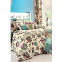 Dreams & Drapes 'Marinelli' Hand Painted Floral Print Duvet Cover Set in Teal | Size: Super King