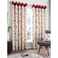 Fusion 'Beechwood' Leaf Trail Pair of 100% Cotton Eyelet Curtains in Red | Size: 229 cm width x 229 cm drop