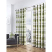 Fusion 'Balmoral Check' Country Checked Pattern Pair of Eyelet Curtains in Green | Size: 168 cm width x 137 cm drop