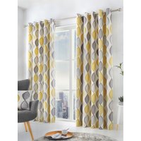 Fusion 'Lennox' Modern Geo Print Eyelet Curtains in Yellow | Size: 229 cm width x 183 cm drop