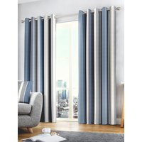Fusion 'Whitworth Stripe' Fully Lined 100% Cotton Eyelet Curtains in Blue | Size: 117 cm width x 183 cm drop
