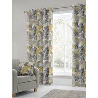 Fusion 'Tropical' Exotic Palm Leaf Print 100% Cotton Eyelet Curtains in Yellow | Size: 229 cm width x 229 cm drop