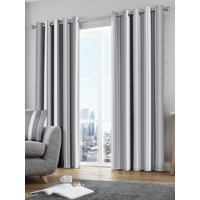 Fusion 'Whitworth Stripe' Fully Lined 100% Cotton Eyelet Curtains in Grey | Size: 168 cm width x 137 cm drop