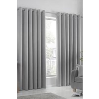 Fusion 'Strata' Triple-Woven Dimout Eyelet Curtains in Silver | Size: 229 cm width x 229 cm drop