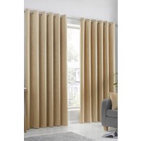 Fusion 'Strata' Triple-Woven Dimout Eyelet Curtains in Mustard | Size: 168 cm width x 137 cm drop