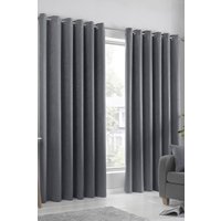 Fusion 'Strata' Triple-Woven Dimout Eyelet Curtains in Charcoal | Size: 229 cm width x 274 cm drop