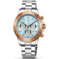 Tempest Watches Chronograph Watch Silver Bracelet Rose Gold Bezel
