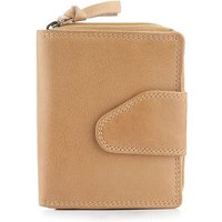 PRIMEHIDE Women's Small Trifold Purse - Real Leather, RFID Secure, Compact Design in Light Sand