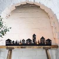 Ivyline Elegant Black Metal Advent Tealight Centrepiece - 70cm Long, 20cm High - Modern Christmas Candle Holder