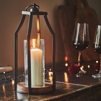 Ivyline Felicity Circular Base Lantern in Acacia Wood/Black H30cm W14cm in Black