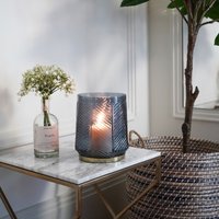 Ivyline Elm Embossed Candle Holder Soft Blue H20cm in Pale Blue