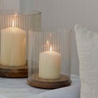 Ivyline Amelia Ribbed Glass Wooden Candle Holder H19.5cm D16cm |Premium quality |Best seller | Also available in H23cm W20cm in Natural