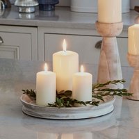 Ivyline Padstow White Wash Wooden Candle Tray D28cm | Matching Lanterns & Candle Holders Available | Made of premium quality wood