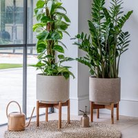 Ivyline Valetta Caramel Speckled Planter with Stand H37cm D28cm in Light Beige